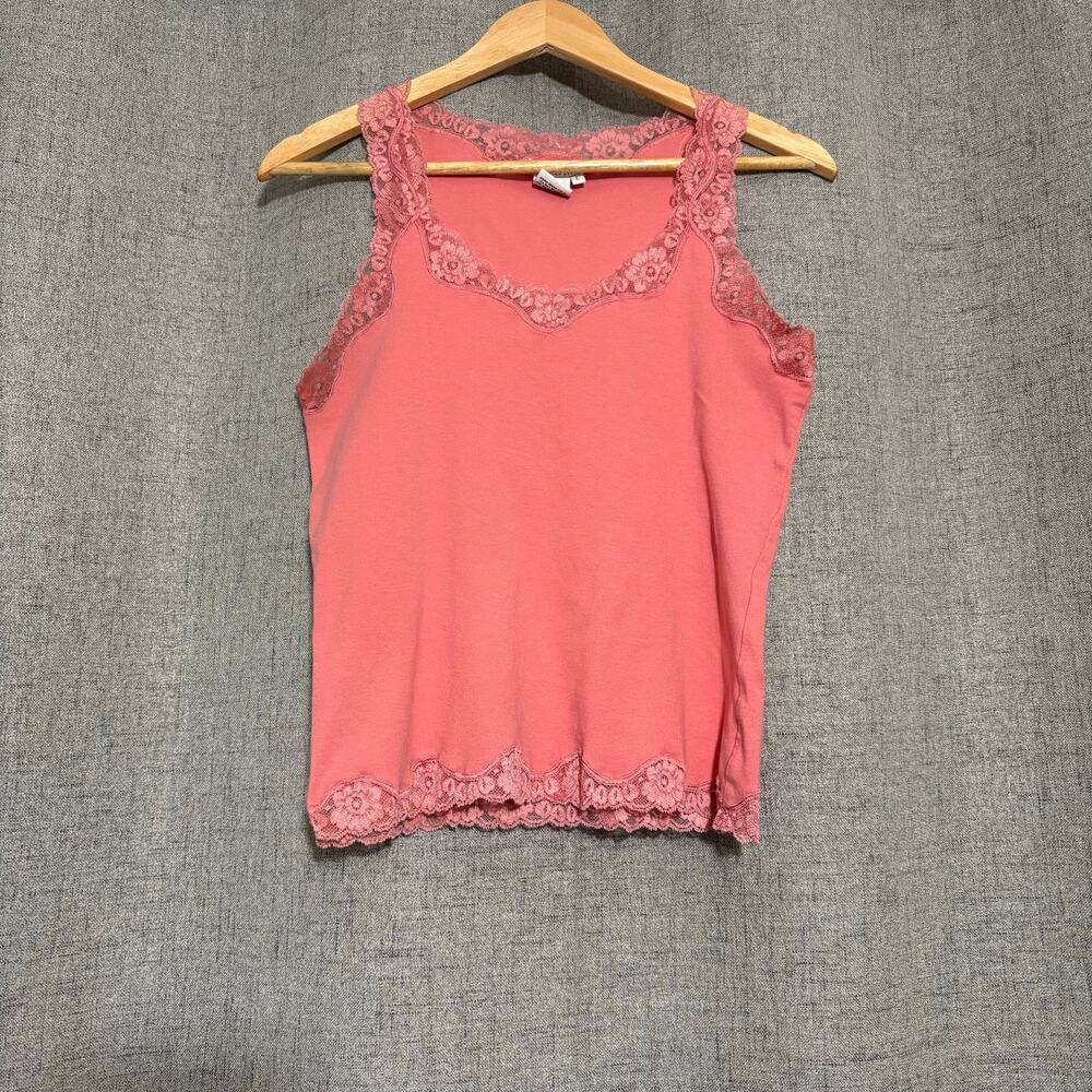 Vintage Georgiou Studio Tank Top Women L Peach Lace Babydoll Camisole 90s‎ Y2K